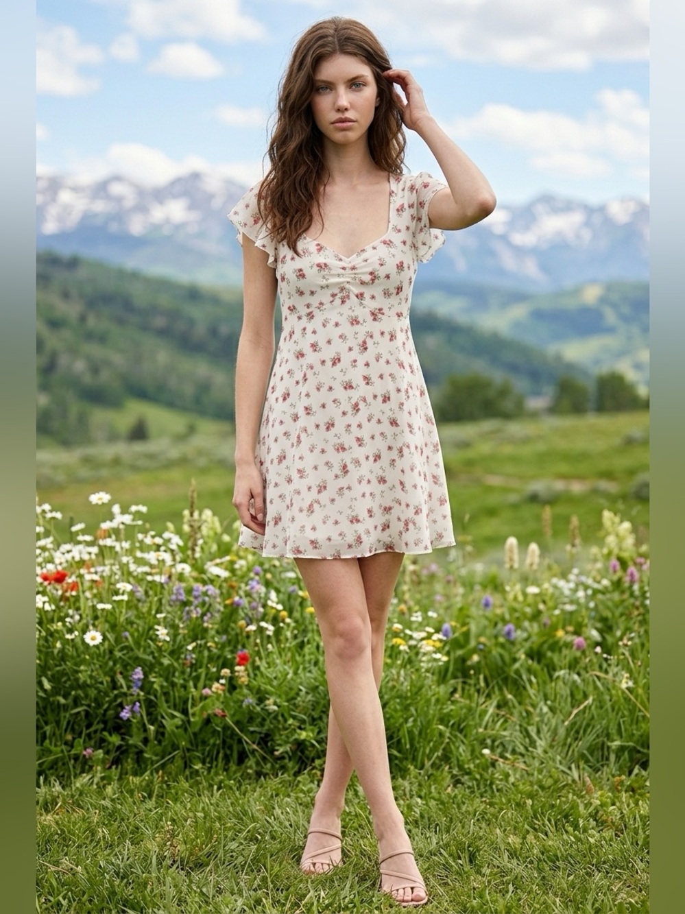 See You Monday Dress - Cream and Red Floral